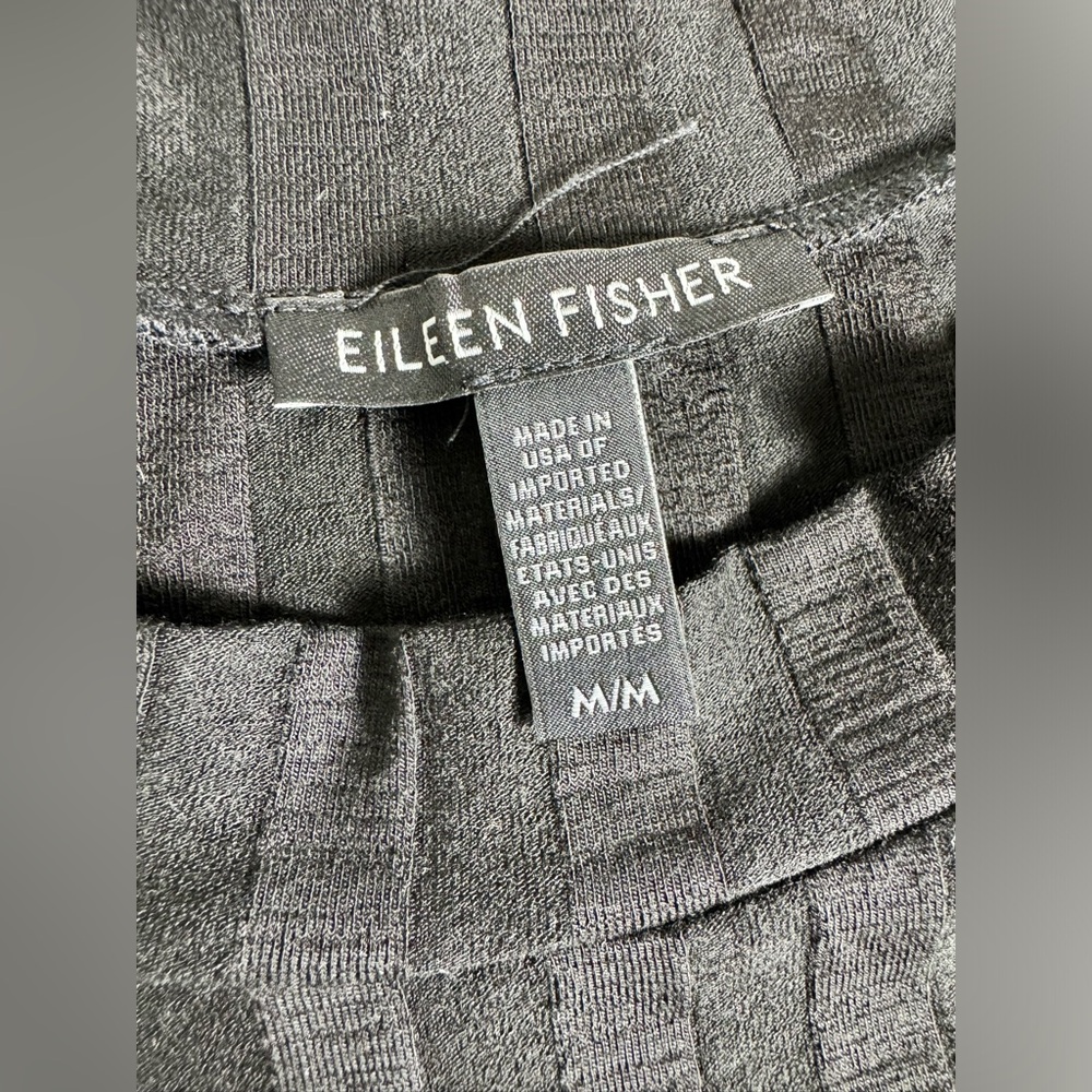 EILEEN FISHER Ribbed Mock-Neck Drop-Hem Dress Black Women’s Medium Tencel - Picture 3 of 10